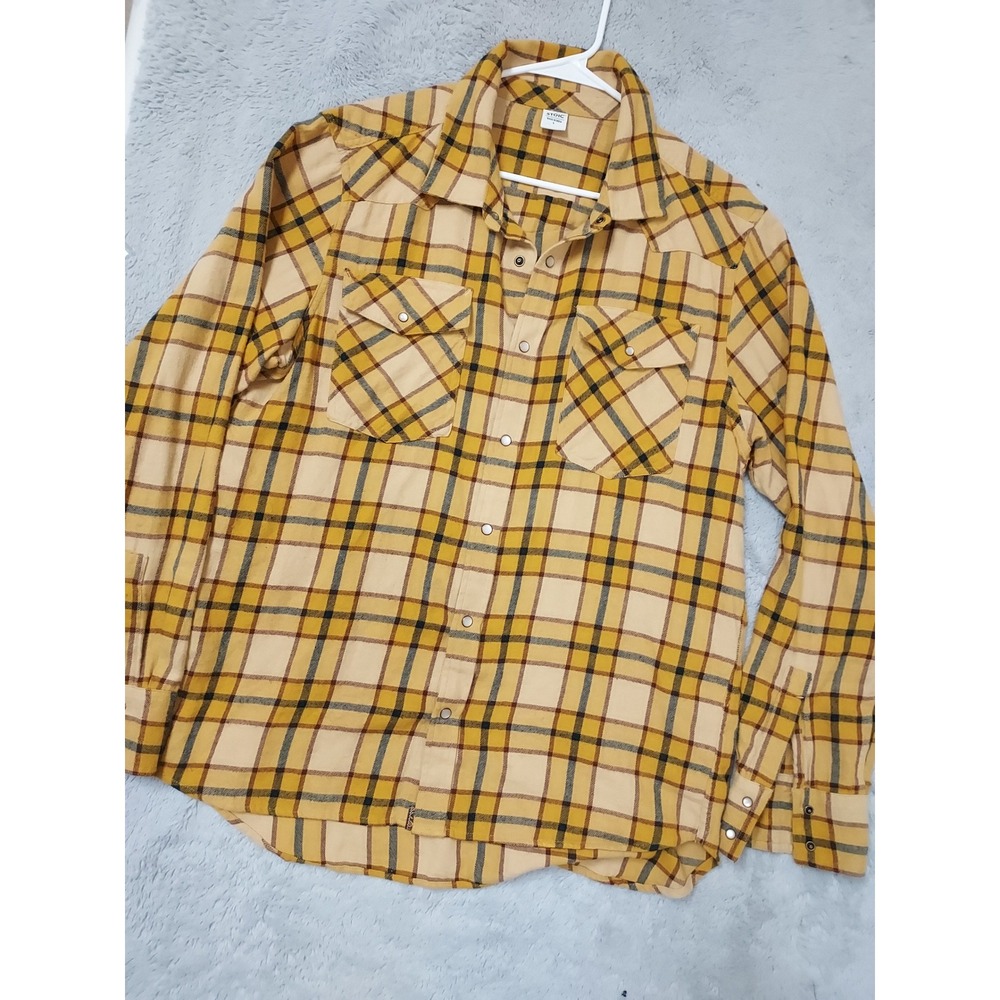 Stoic Shirt Mens Large Flannel Western Pearl Snap Plaid Yellow Outdoor Rodeo L
